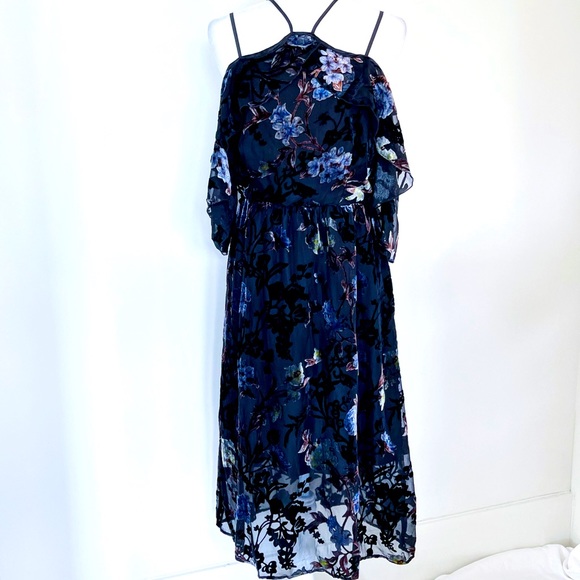 NWT ABS Collection Black Sheer with Velvet Embossed Floral Dress - Picture 3 of 14